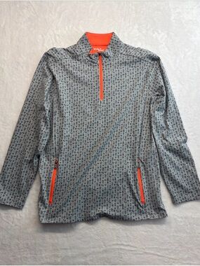 Birdie Bound Mens Golf Pullover 1/4 Zip Jacket Gray Print Orange Large L